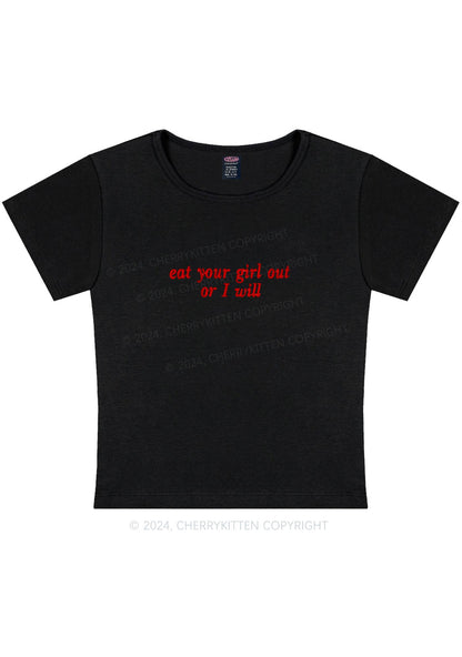 Embroidered Eat Your Girl Out Y2K Baby Tee Cherrykitten