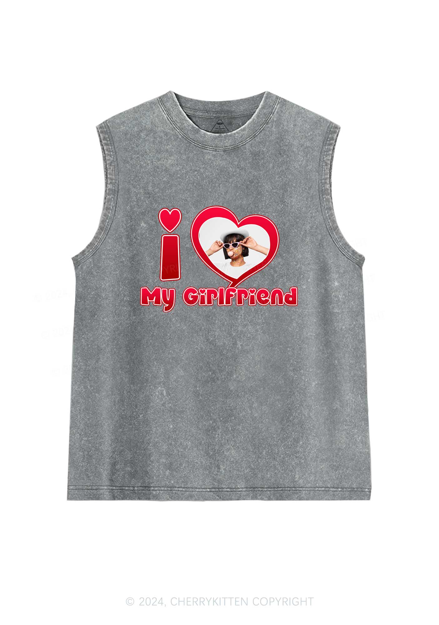 Custom Photo Red Heart Y2K Valentine's Day Washed Tank Cherrykitten