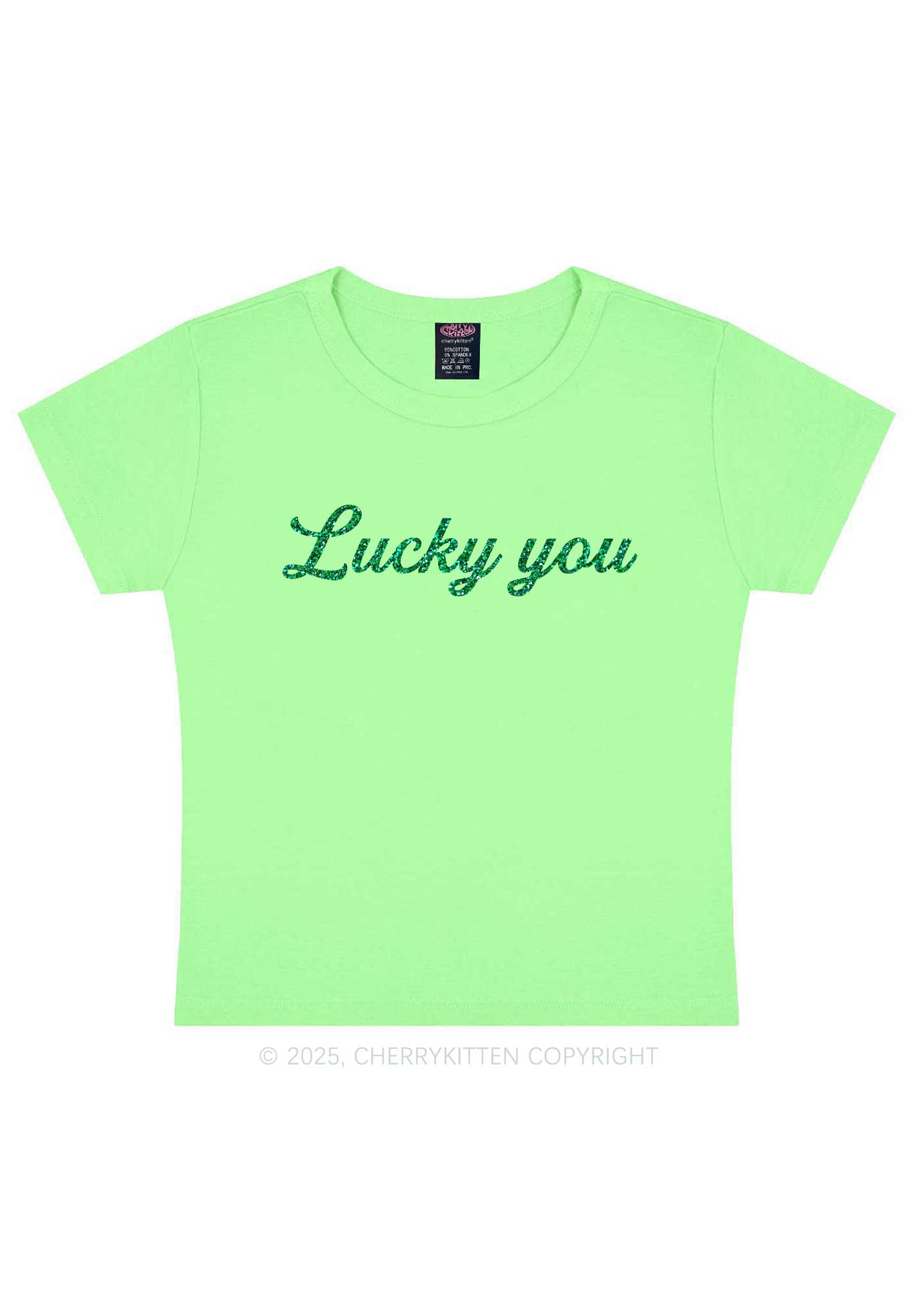 Glitter Lucky You St Patricks Y2K Baby Tee Cherrykitten