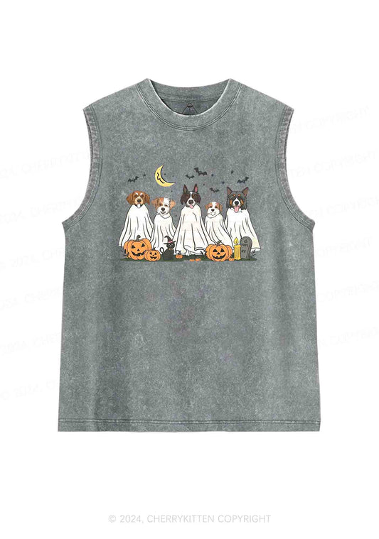 Halloween Ghost Dog Pumpkin Y2K Washed Tank Cherrykitten