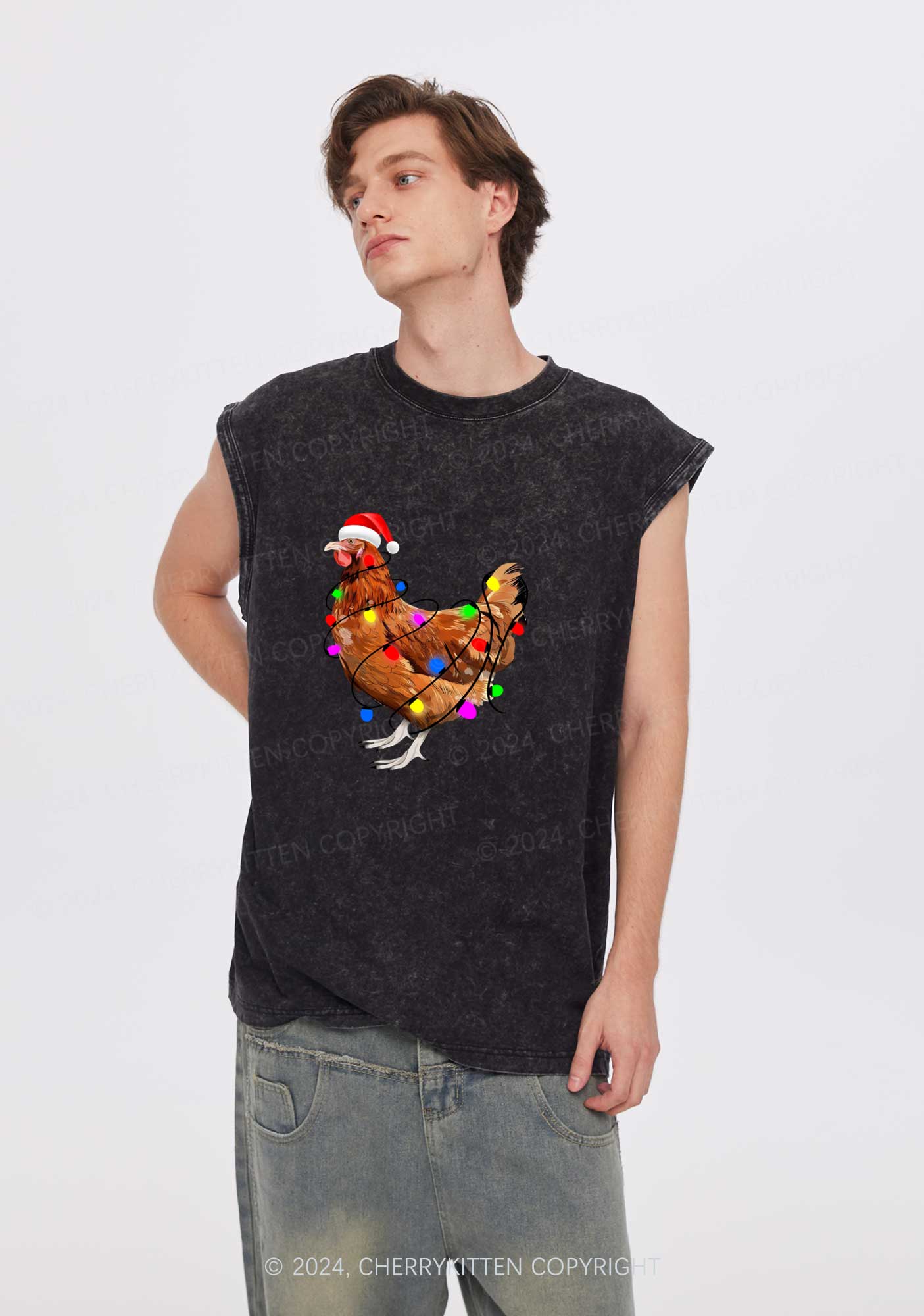 Christmas Hen Y2K Washed Tank Cherrykitten