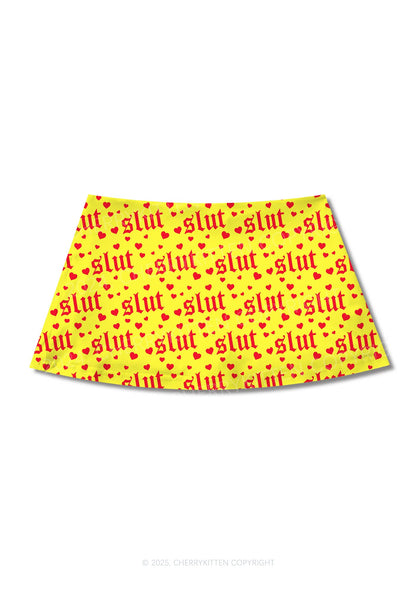 Yellow Slxt Y2K Print Mini Skirt Cherrykitten