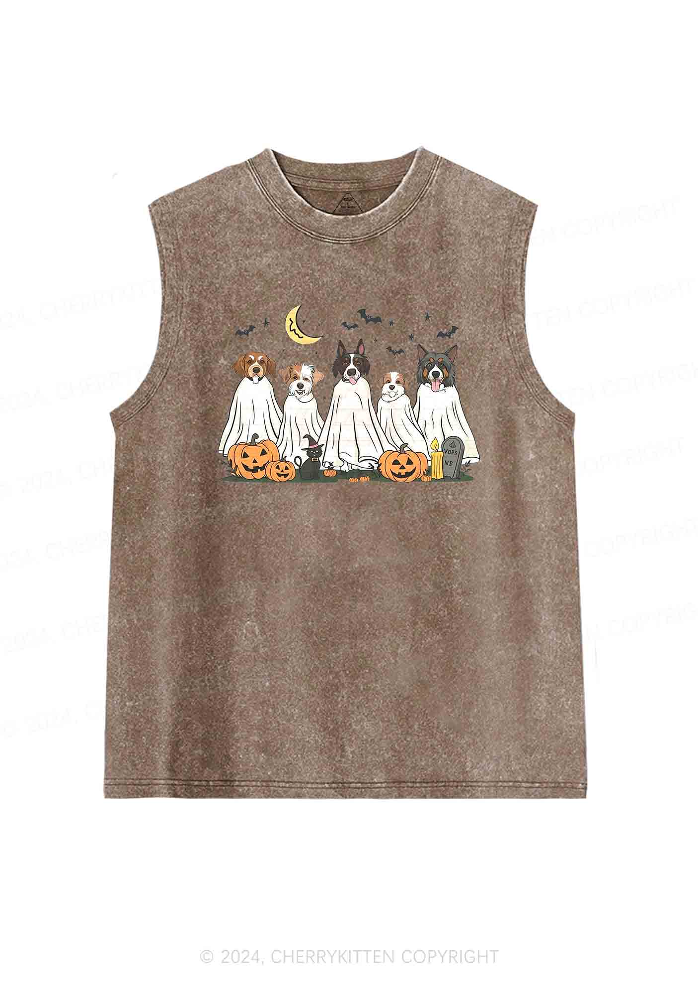 Halloween Ghost Dog Pumpkin Y2K Washed Tank Cherrykitten