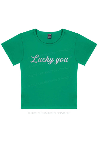 Glitter Lucky You St Patricks Y2K Baby Tee Cherrykitten