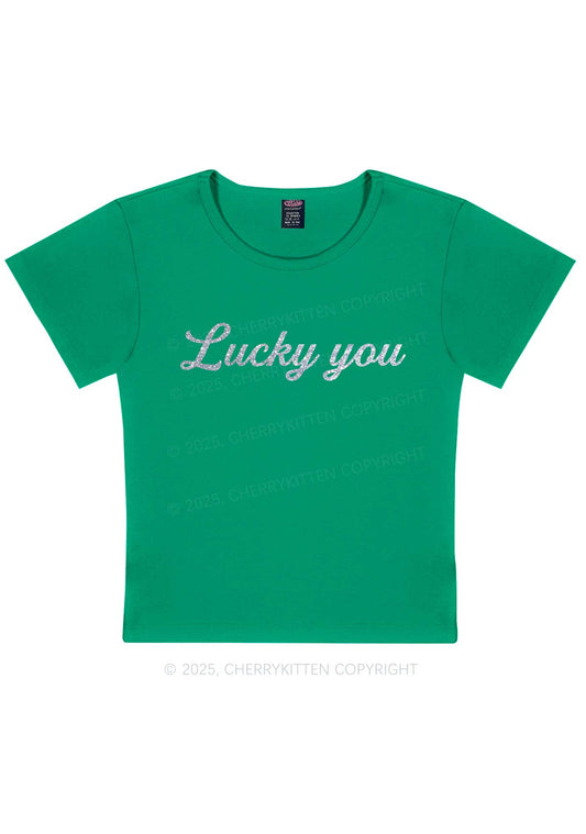 Glitter Lucky You St Patricks Y2K Baby Tee Cherrykitten