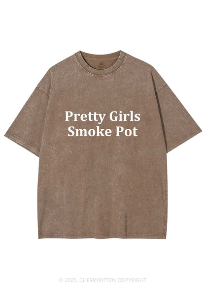 Pretty Girls Smoke Pot Y2K Washed Tee Cherrykitten