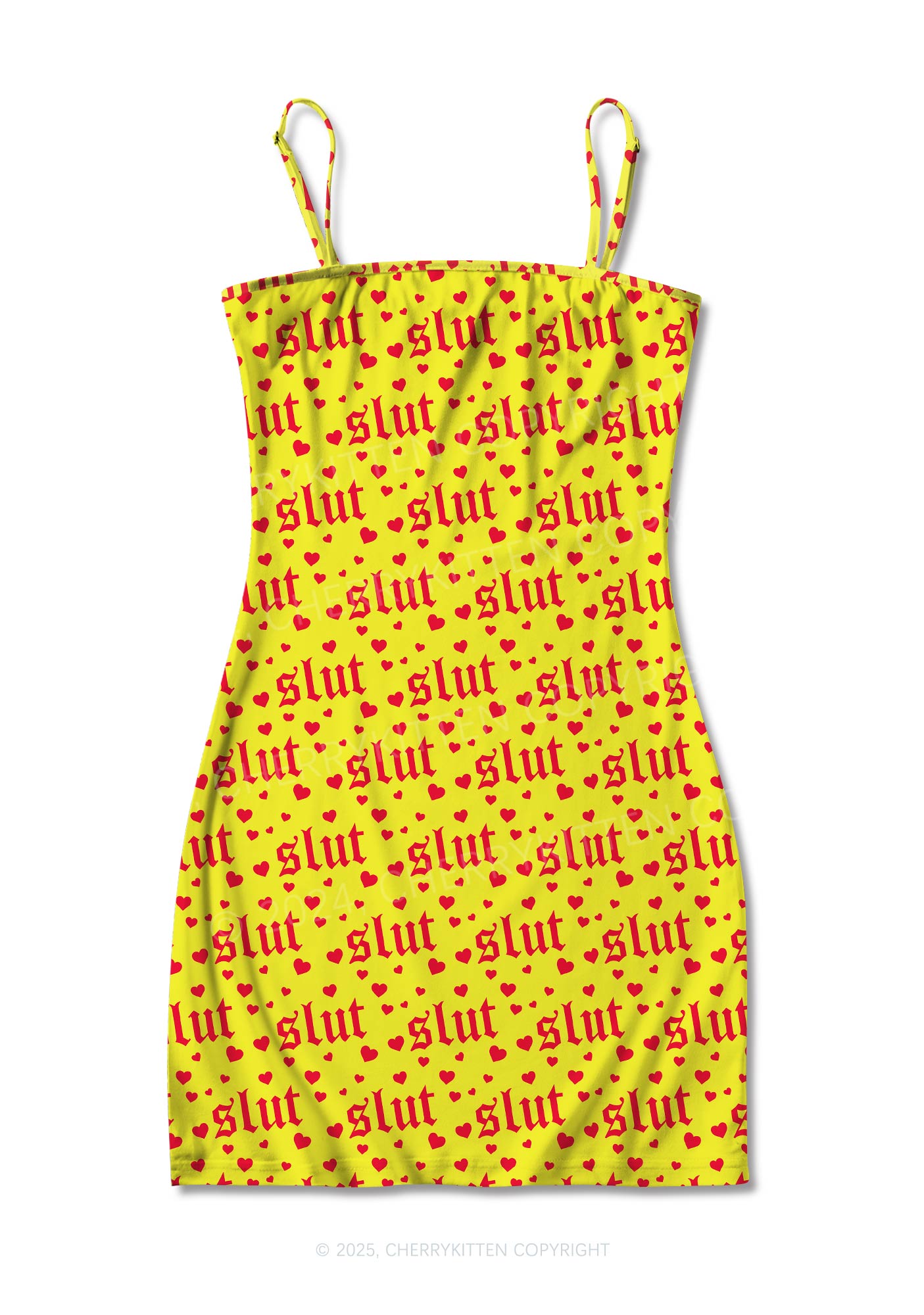 Yellow Slxt Y2K Print Slip Dress Cherrykitten