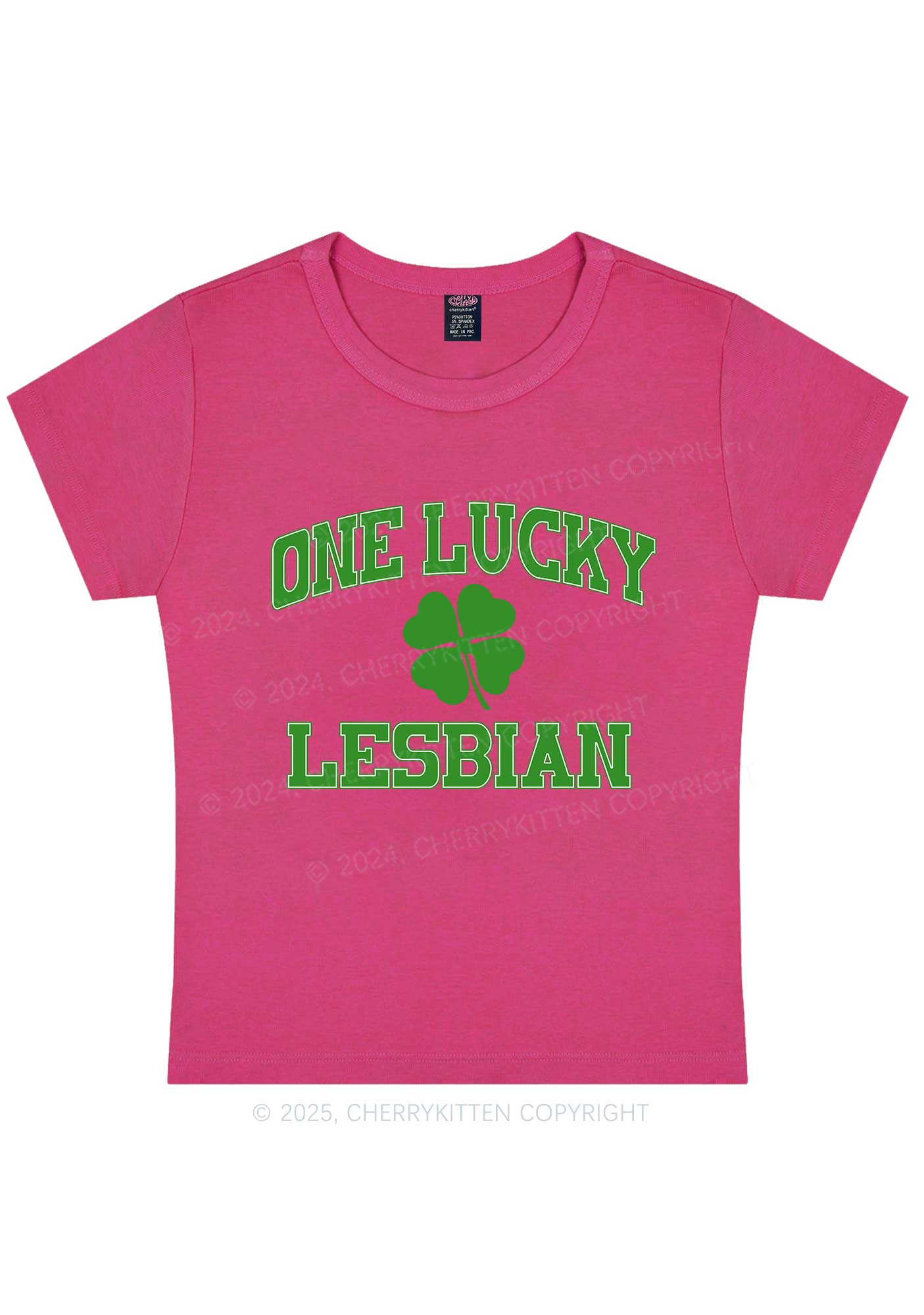 One Lucky Lesbian St Patricks Y2K Baby Tee Cherrykitten