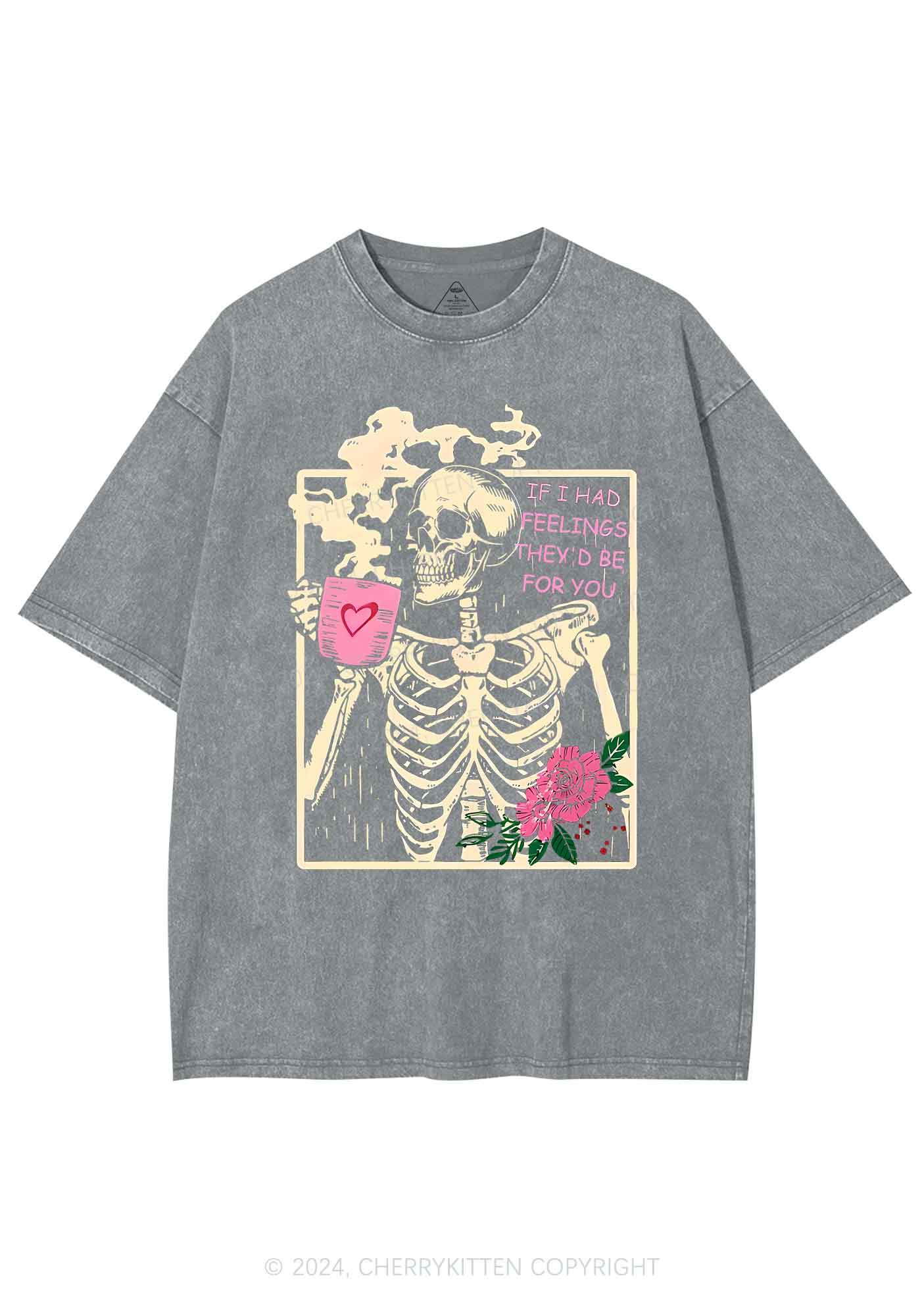 Skeleton Had Feelings Y2K Valentine's Day Washed Tee Cherrykitten