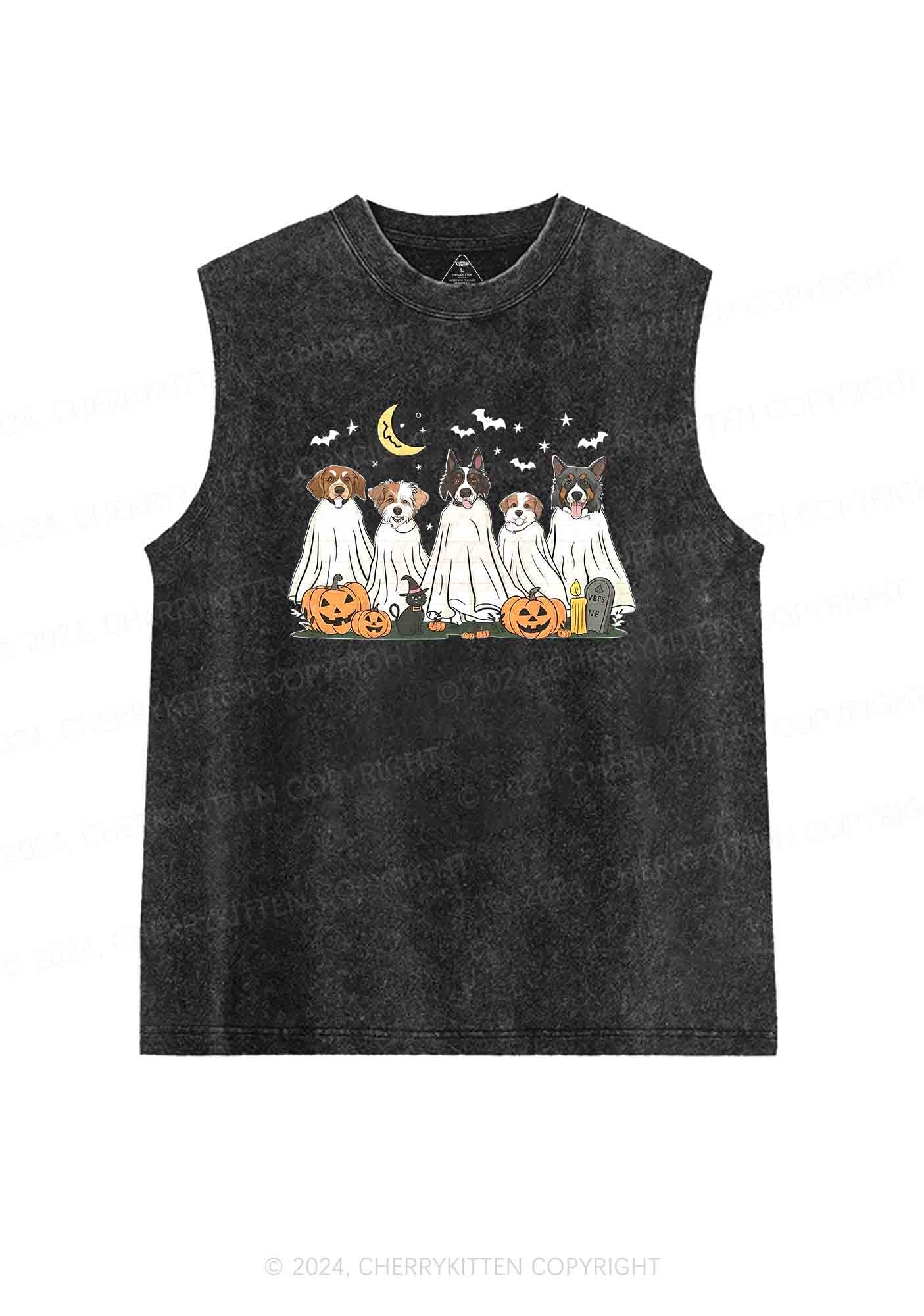 Halloween Ghost Dog Pumpkin Y2K Washed Tank Cherrykitten