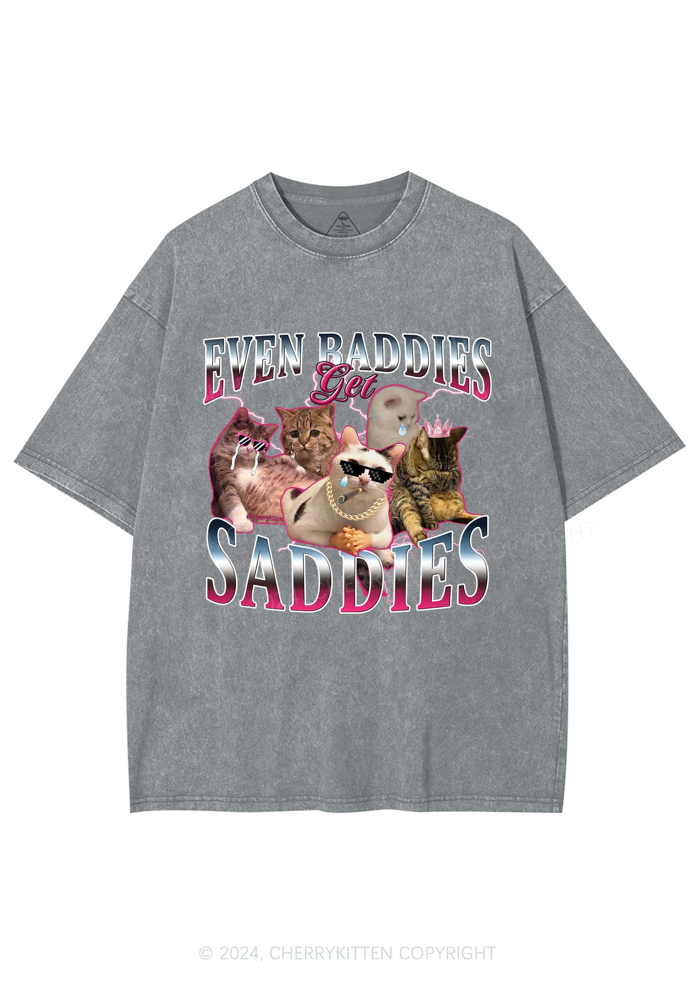 Five Baddie Cats Y2K Washed Tee Cherrykitten