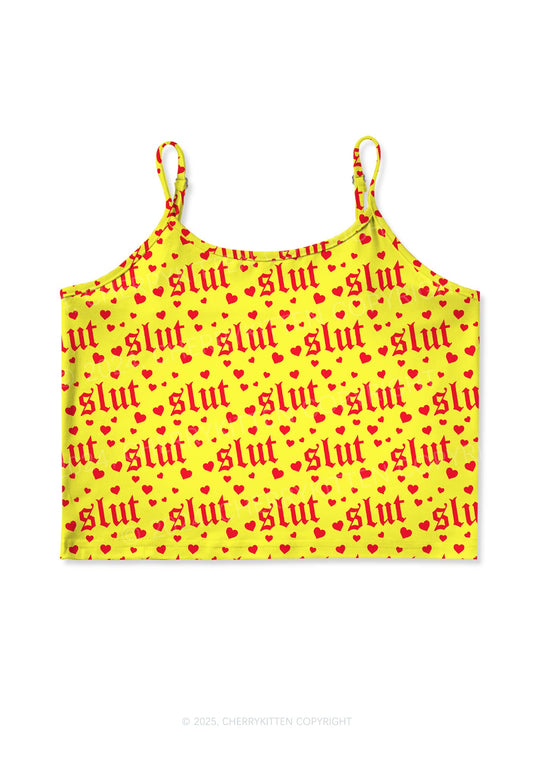 Yellow Slxt Y2K Print Cami Crop Top Cherrykitten