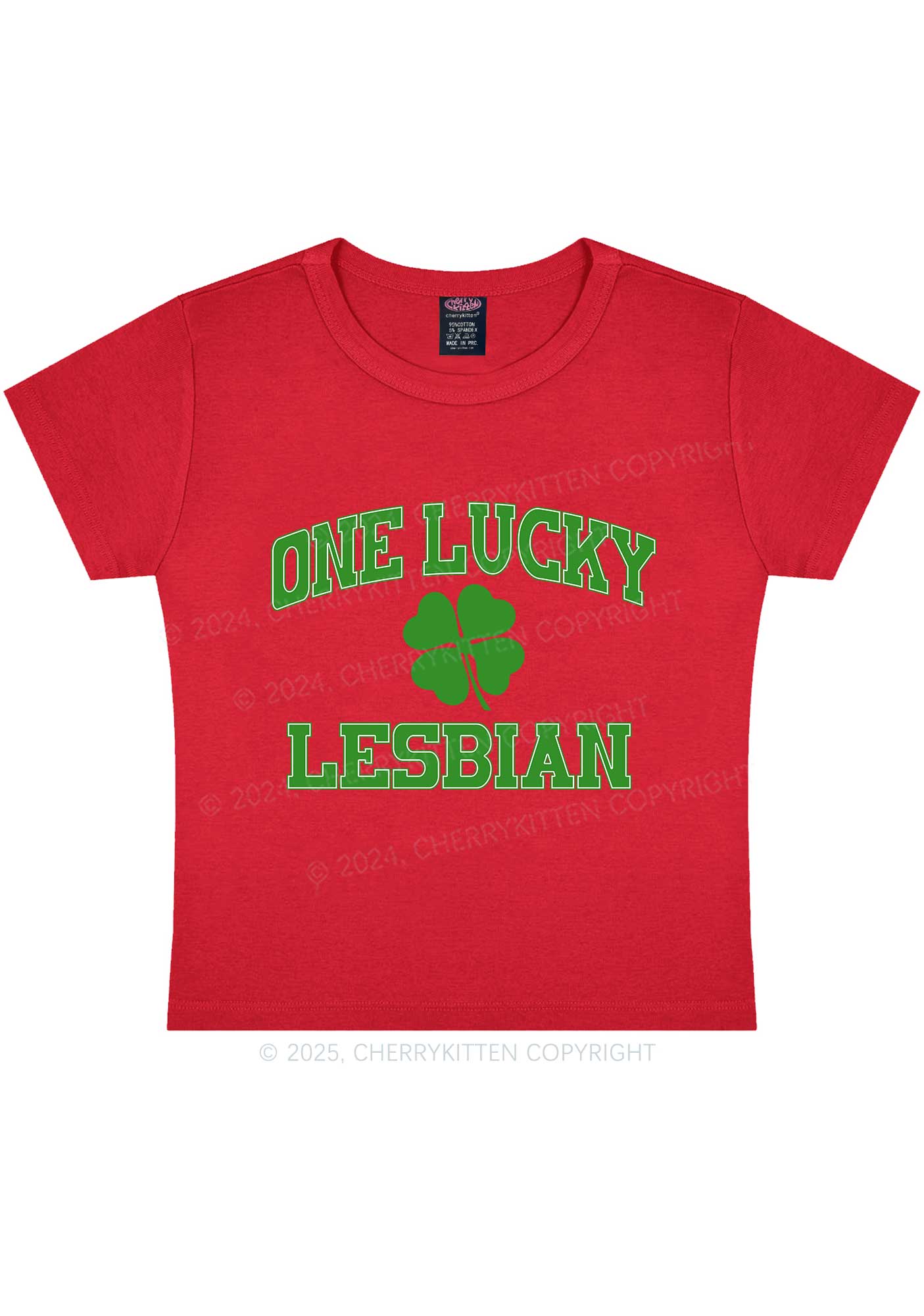 One Lucky Lesbian St Patricks Y2K Baby Tee Cherrykitten