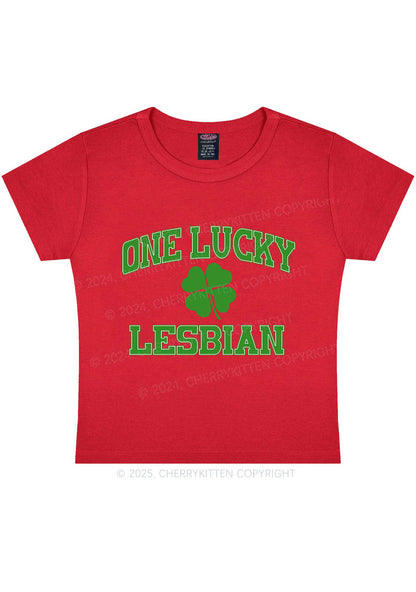 One Lucky Lesbian St Patricks Y2K Baby Tee Cherrykitten