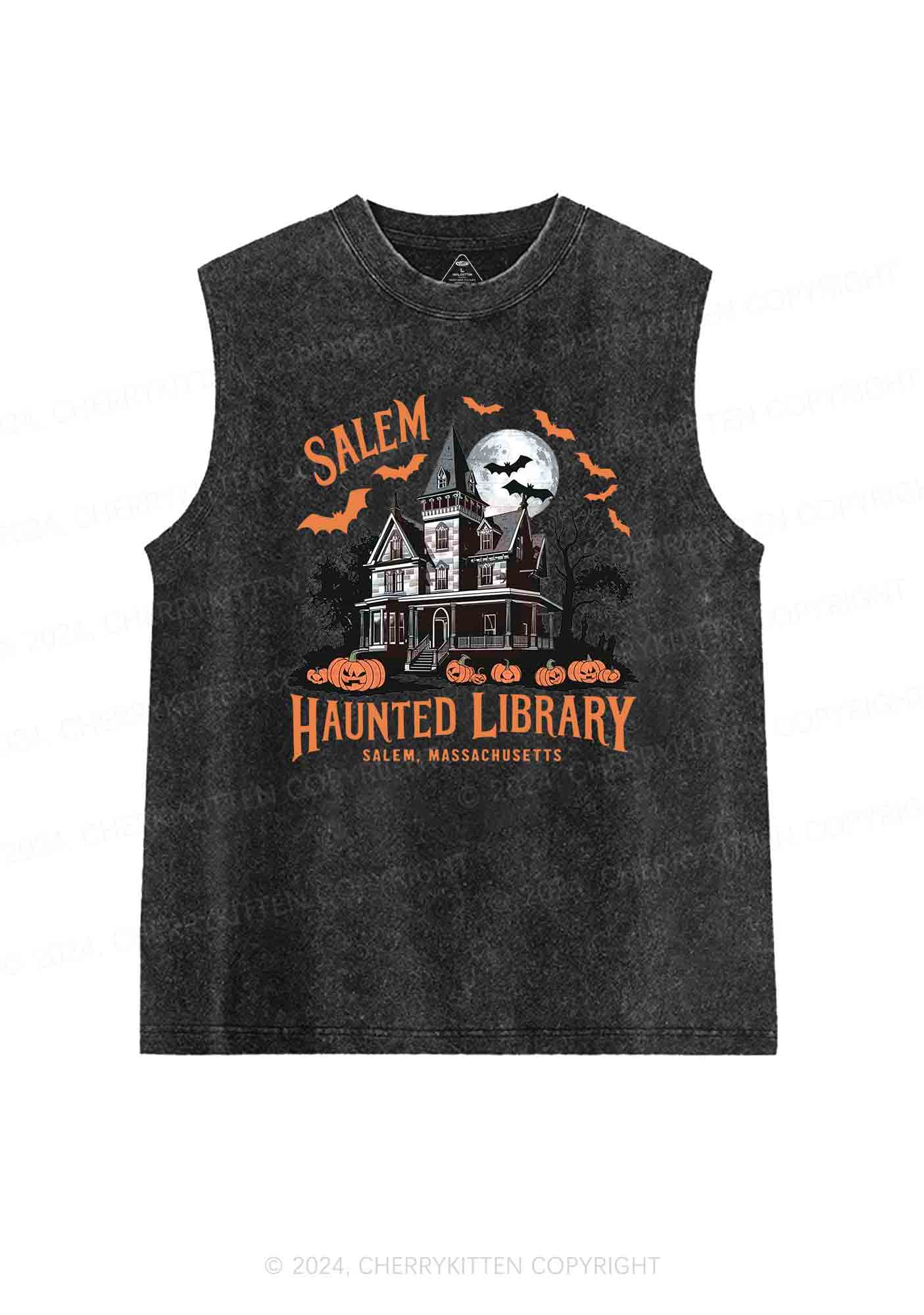 Halloween Haunted Library Y2K Washed Tank Cherrykitten