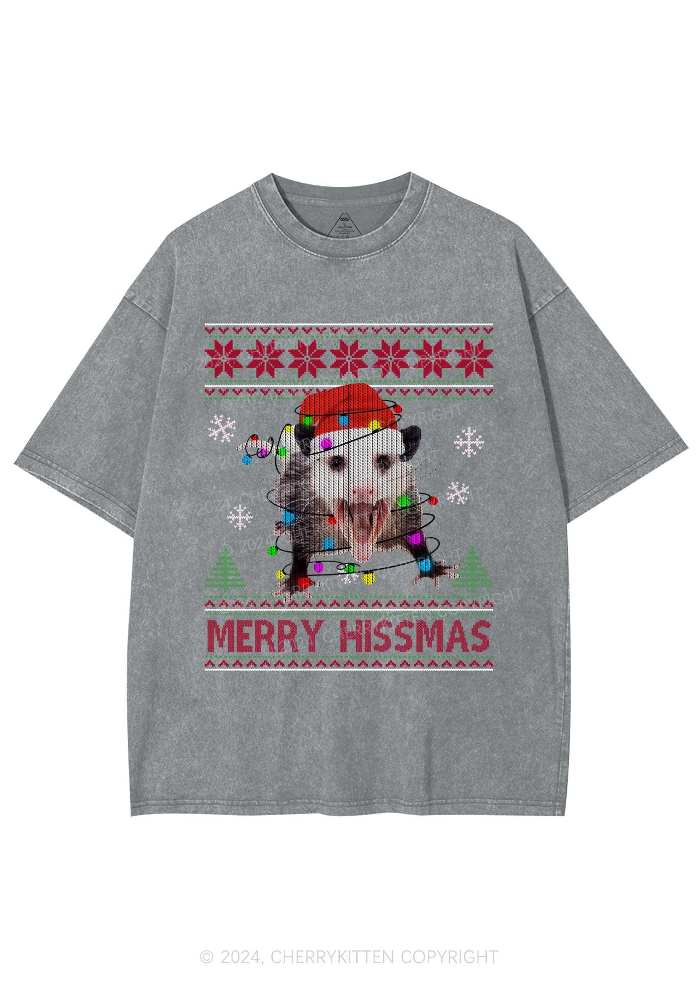 Christmas Merry Hissmas Y2K Washed Tee Cherrykitten