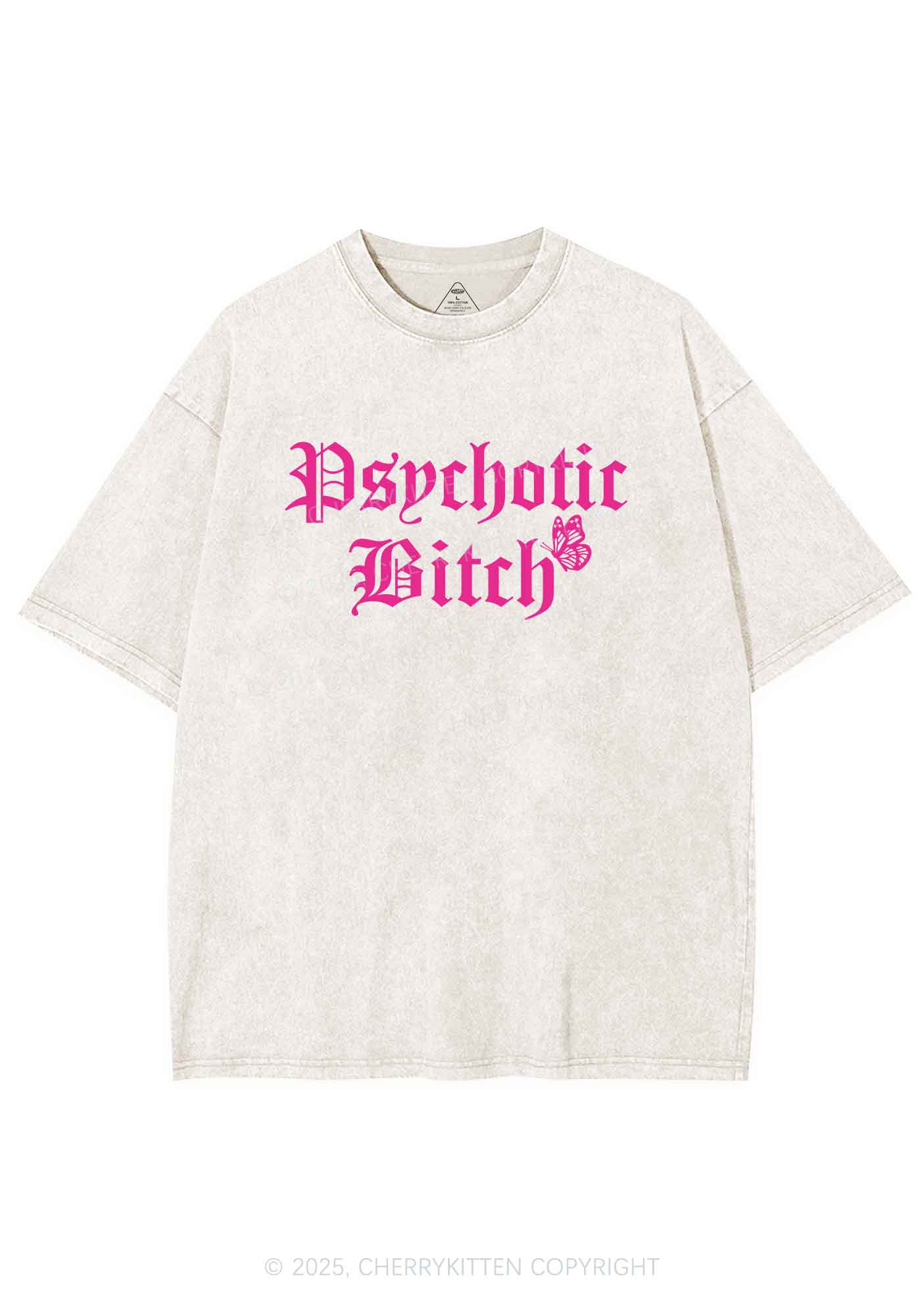 Psychotic Bxxch Y2K Washed Tee Cherrykitten