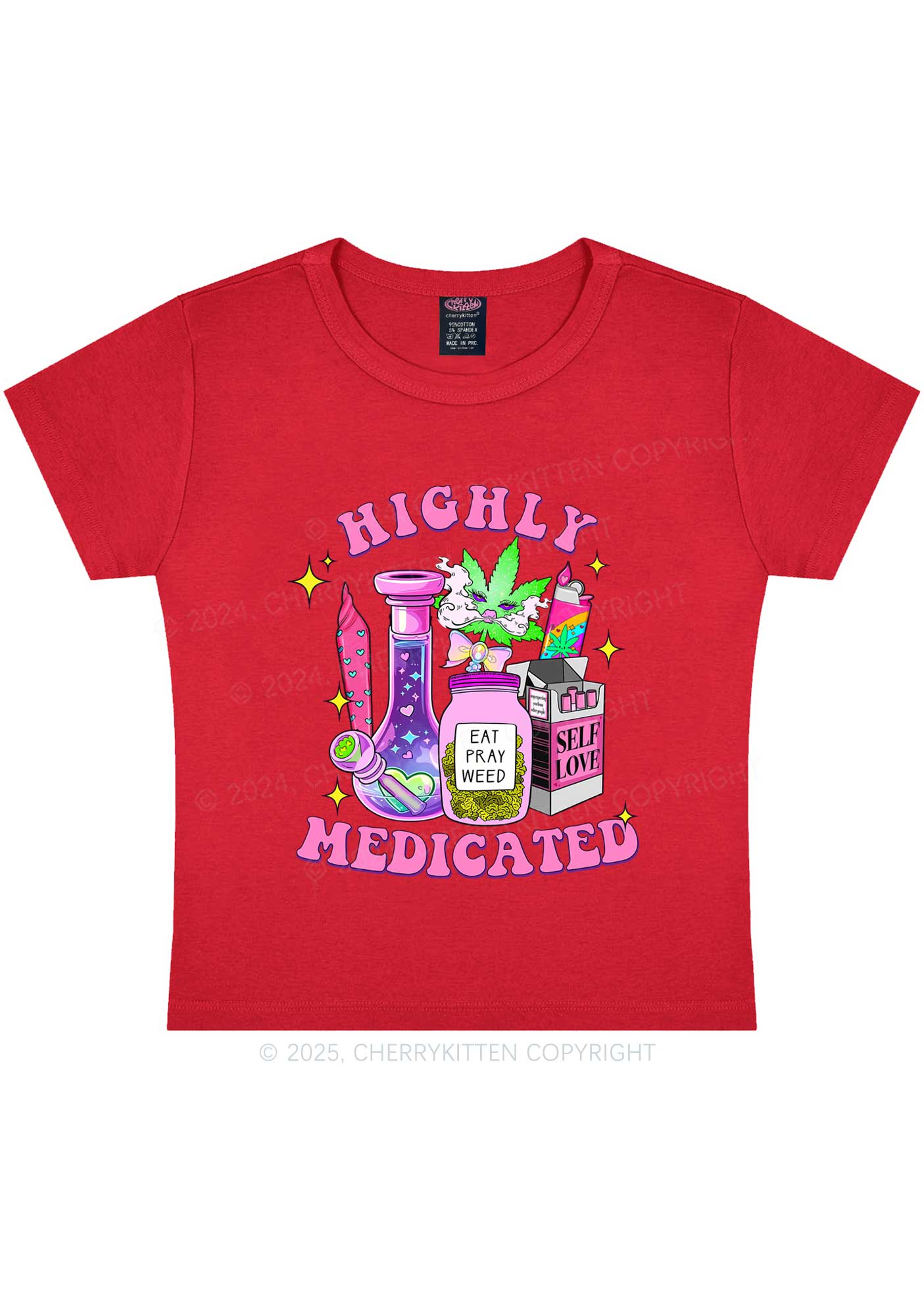 Highly Medicated Y2K Baby Tee Cherrykitten