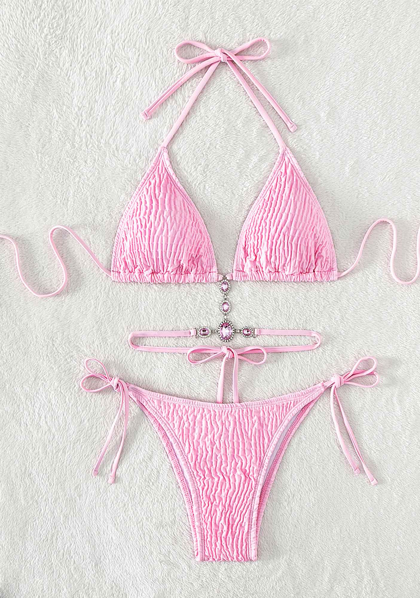 Pink Crystal Diamond Bikini Set