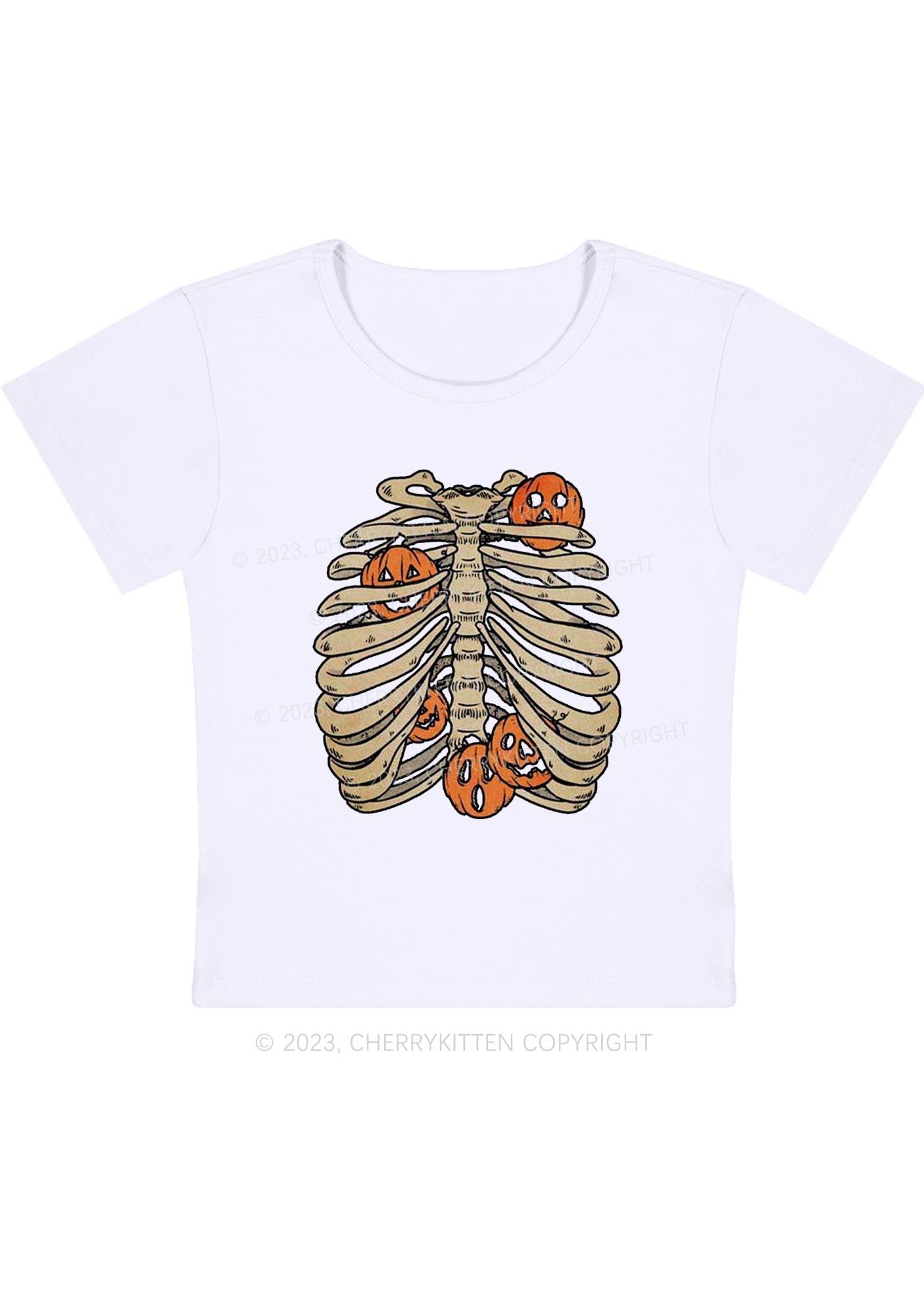 Skeleton Mannequin Pumpkin Halloween Baby Tee Cherrykitten