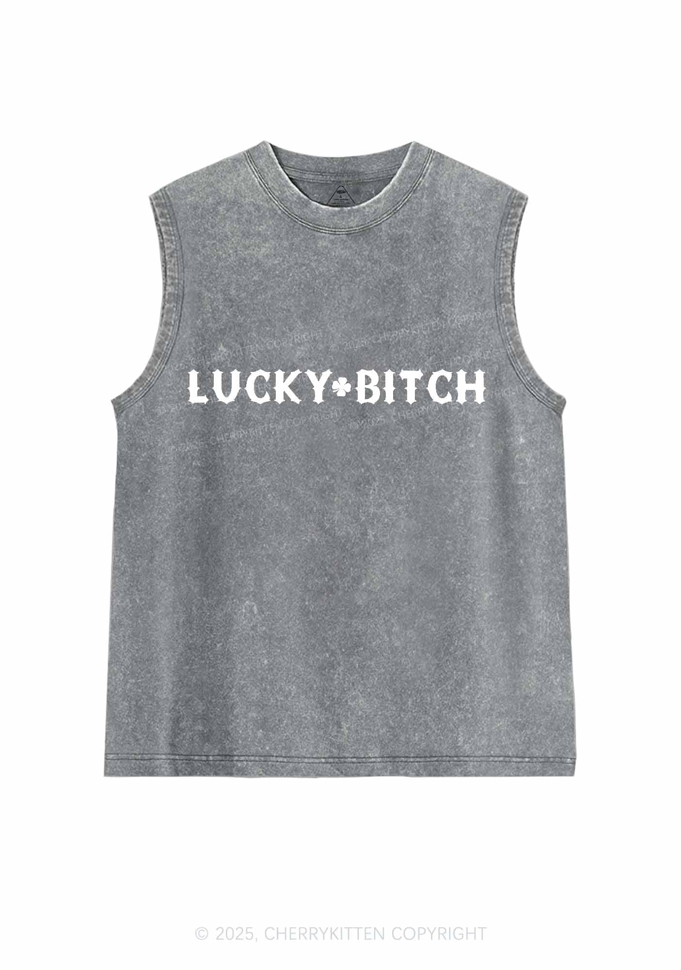 Lucky Bxxch St Patricks Y2K Washed Tank Cherrykitten