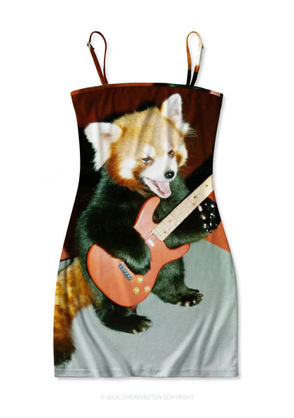 Guitar Raccoon Y2K Print Slip Dress Cherrykitten