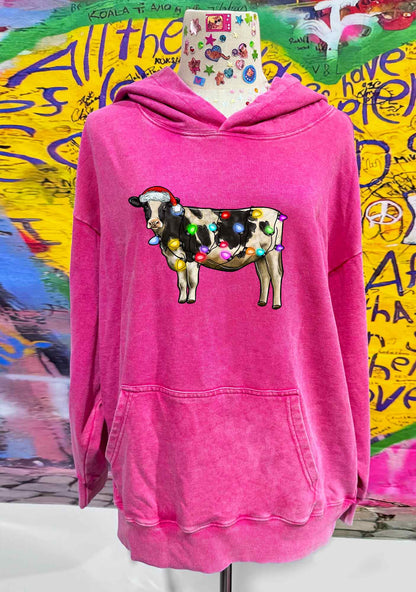 Christmas Cow Y2K Washed Hoodie Cherrykitten