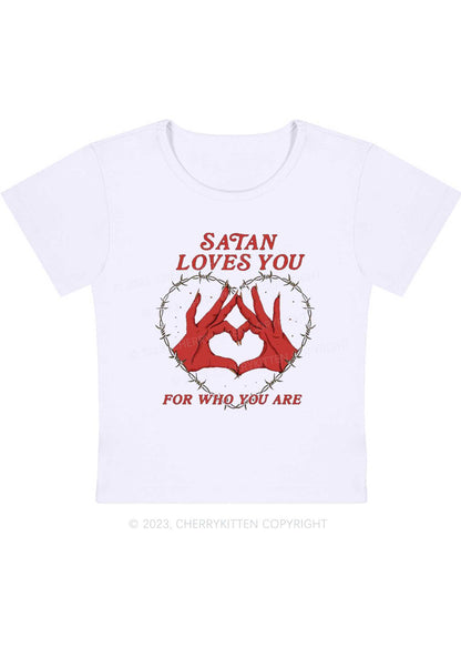 Satan Loves You Heart Halloween Y2K Baby Tee Cherrykitten