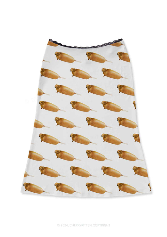 Corn Dog Y2K Print Midi Skirt Cherrykitten