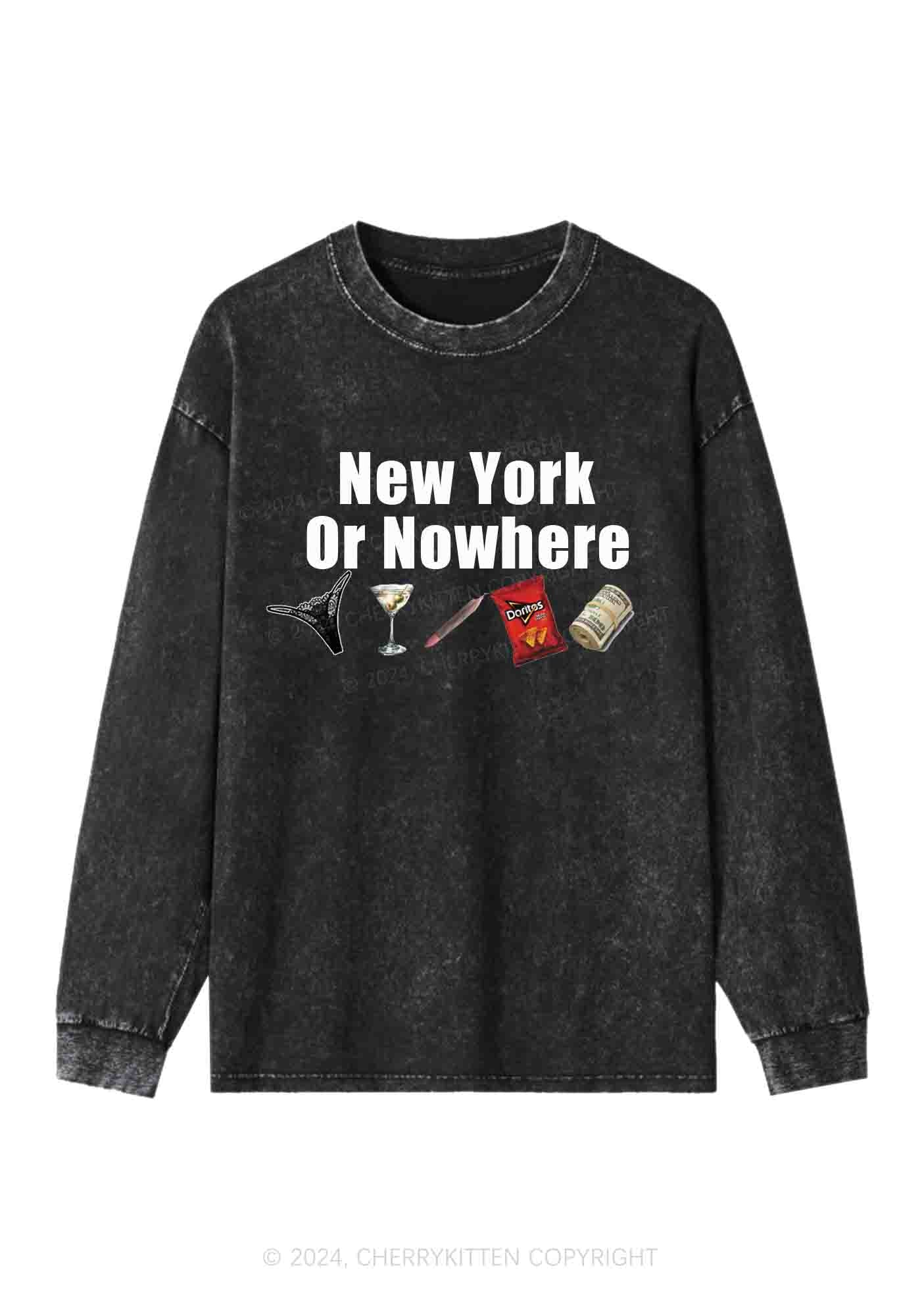 New York Or Nowhere Y2K Washed Long Sleeves Cherrykitten