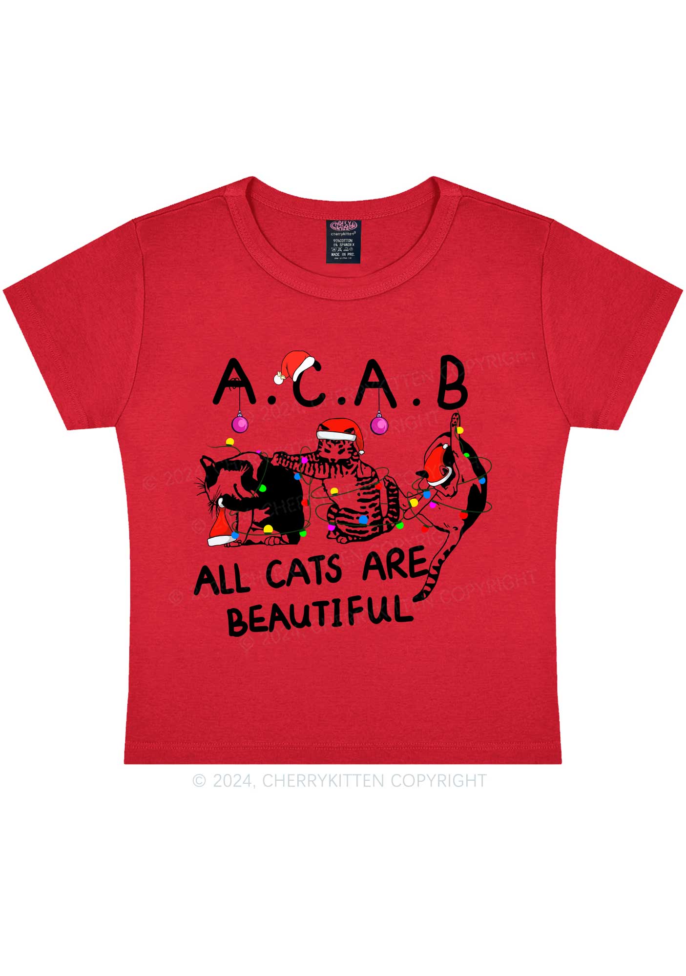 Christmas ACAB Cats Y2K Baby Tee Cherrykitten