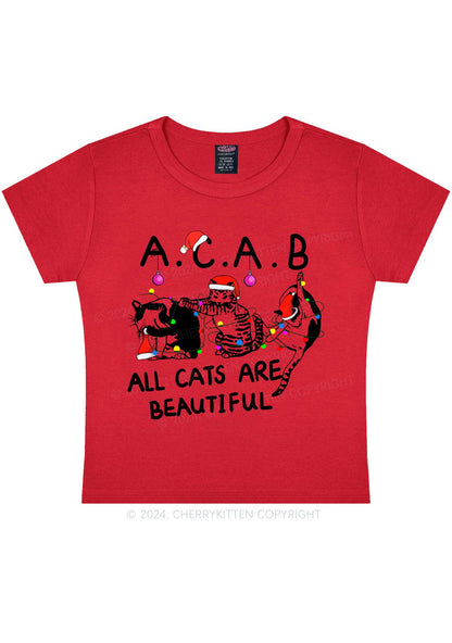 Christmas ACAB Cats Y2K Baby Tee Cherrykitten