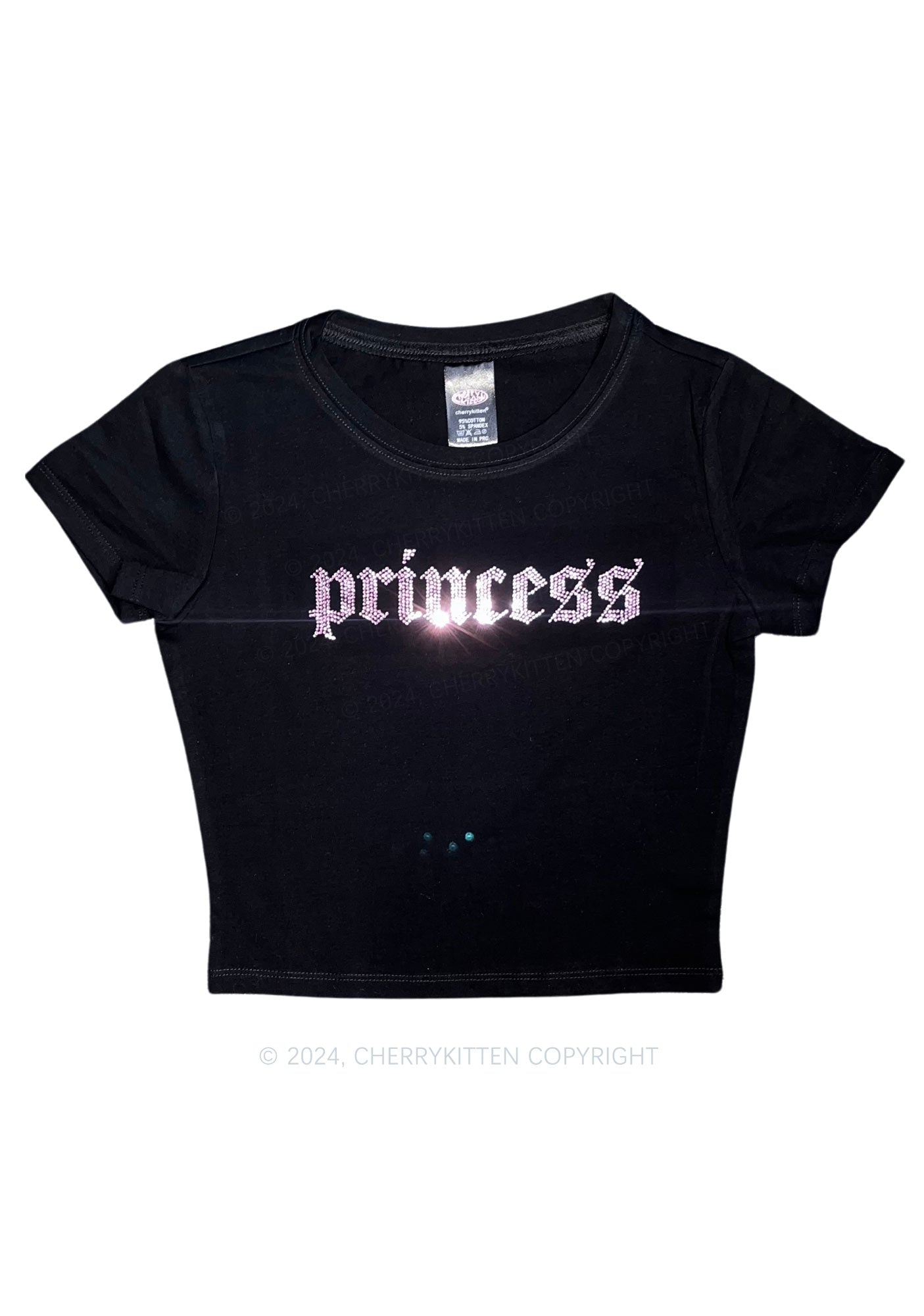 Rhinestone Princess Y2K Baby Tee Cherrykitten