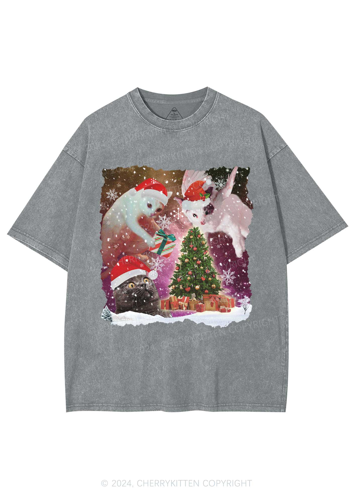 Christmas Cats Gift Y2K Washed Tee Cherrykitten