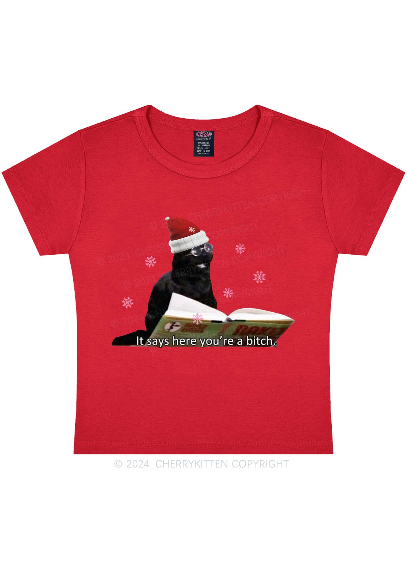 Christmas Cat Bxxch Y2K Baby Tee Cherrykitten