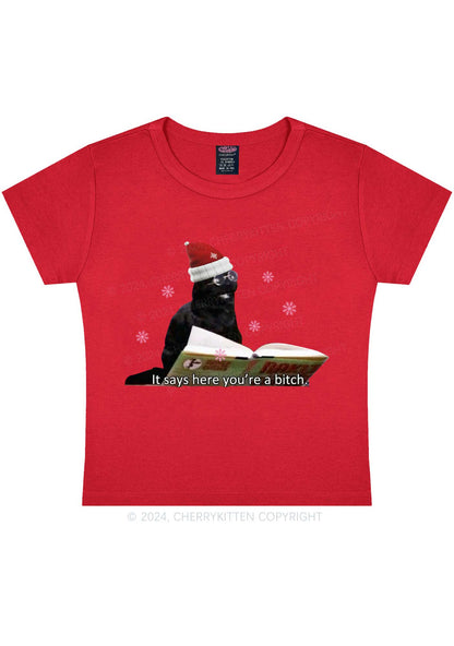 Christmas Cat Bxxch Y2K Baby Tee Cherrykitten