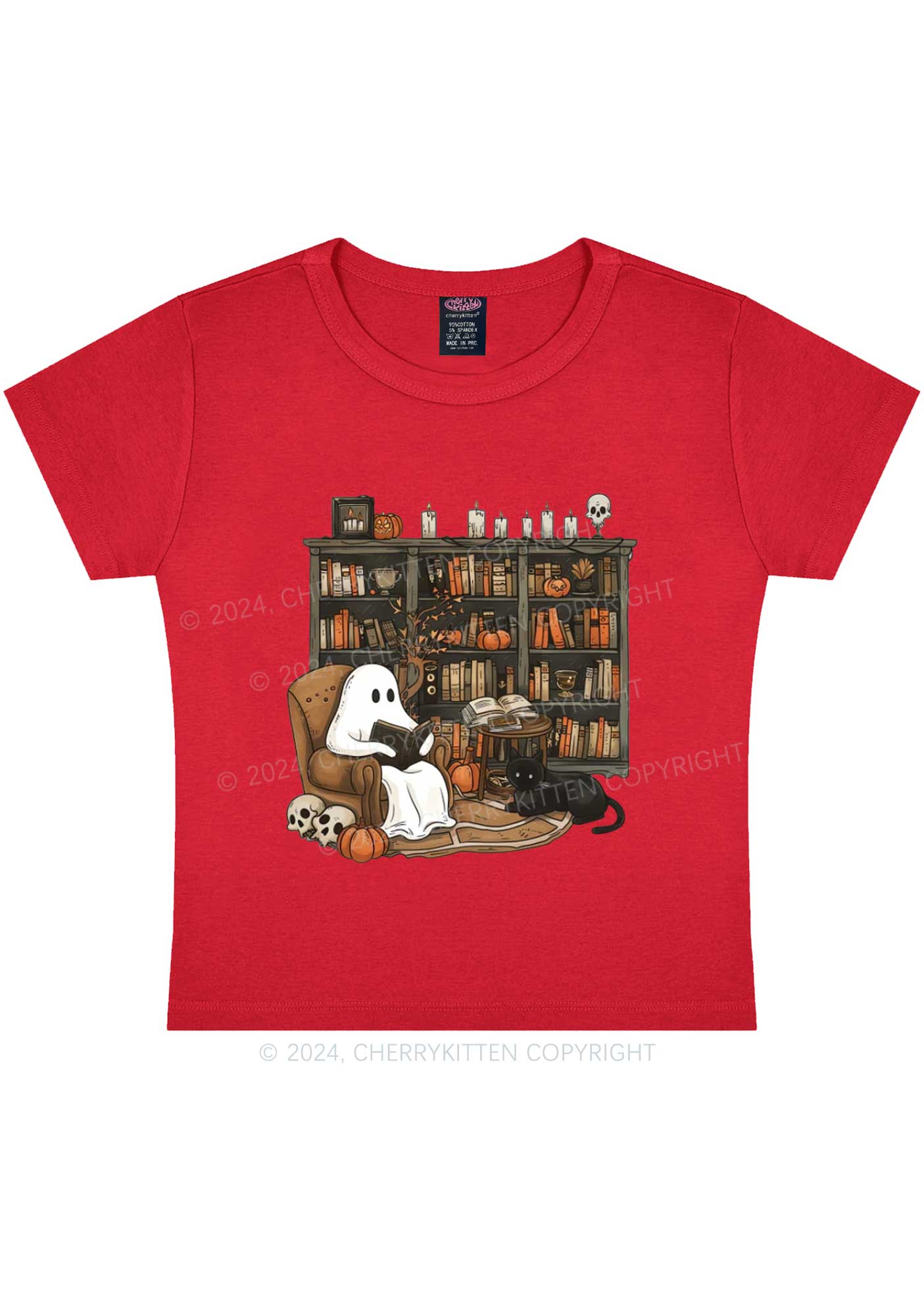 Halloween Ghost Reading Y2K Baby Tee Cherrykitten