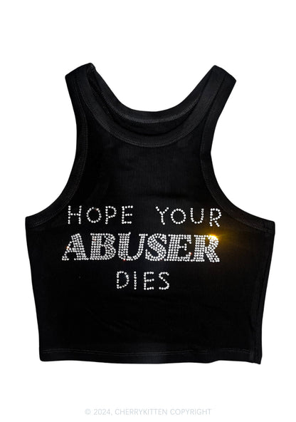 Rhinestone Abuser Dies Y2K Crop Tank Top Cherrykitten