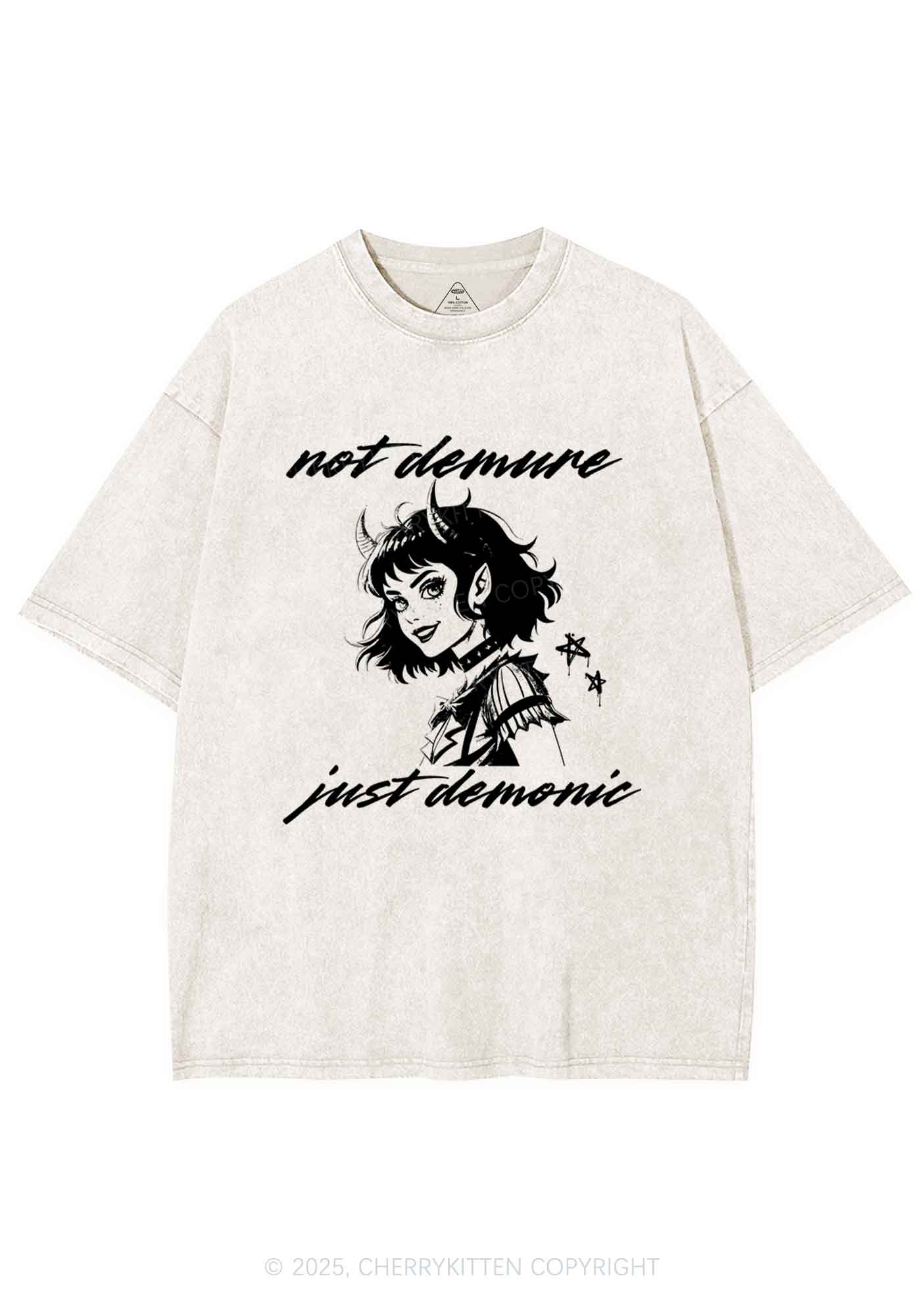 Not Demure Just Demonic Y2K Washed Tee Cherrykitten