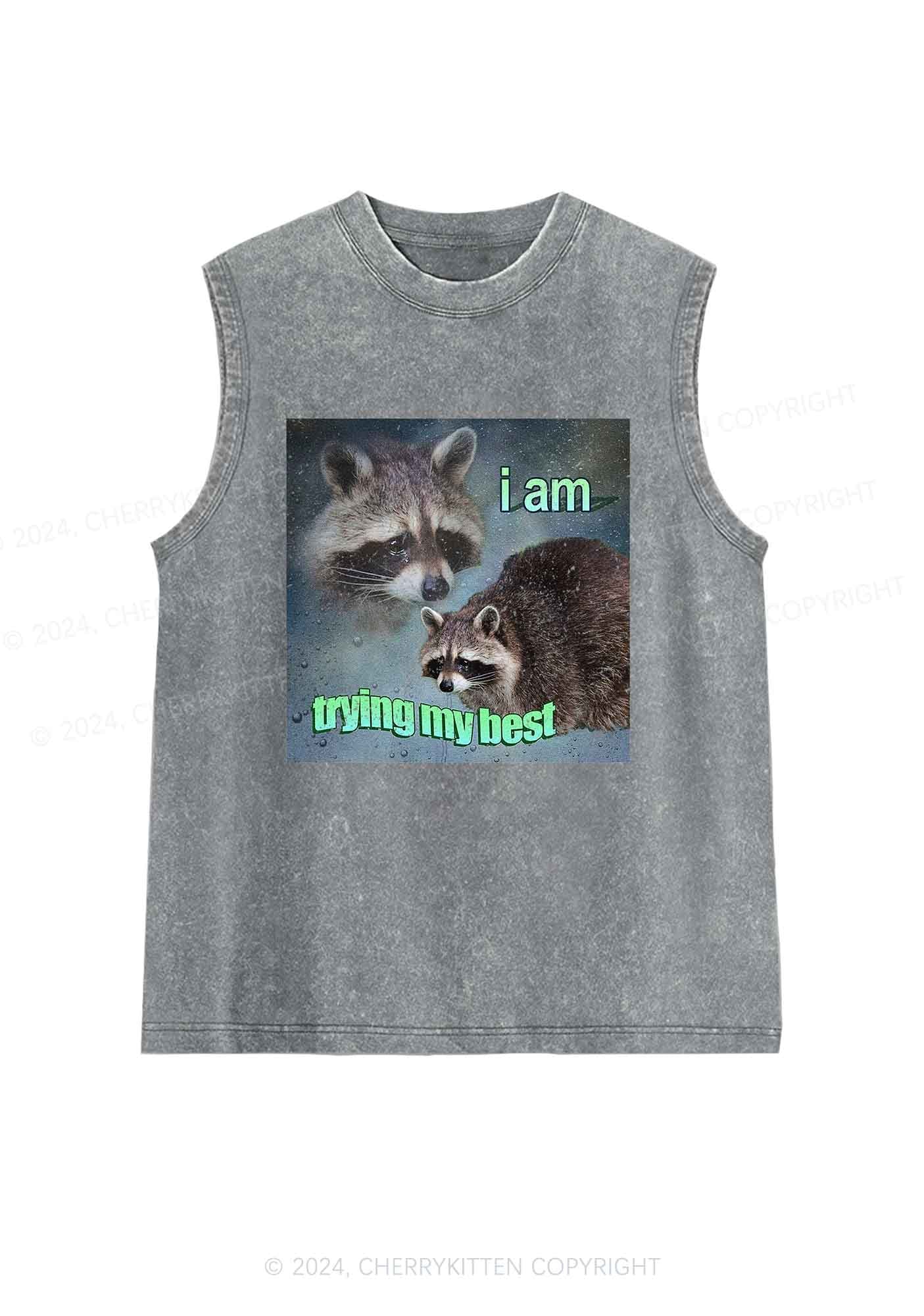 I Am Trying My Best Raccoon Y2K Washed Tank Cherrykitten