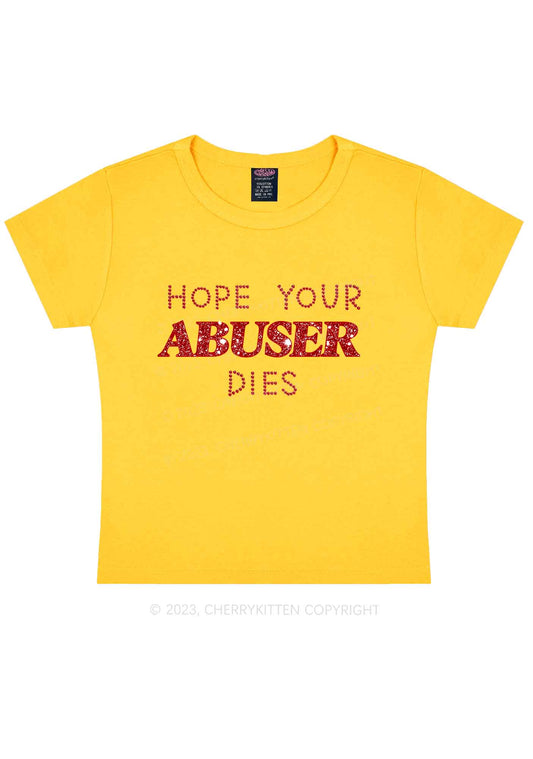 Hope Your Abuser Dies Y2K Baby Tee Cherrykitten