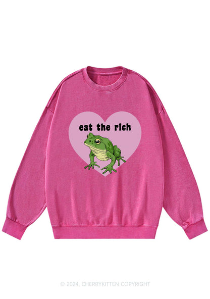 Eat The Rich Frog Y2K Washed Sweatshirts Cherrykitten