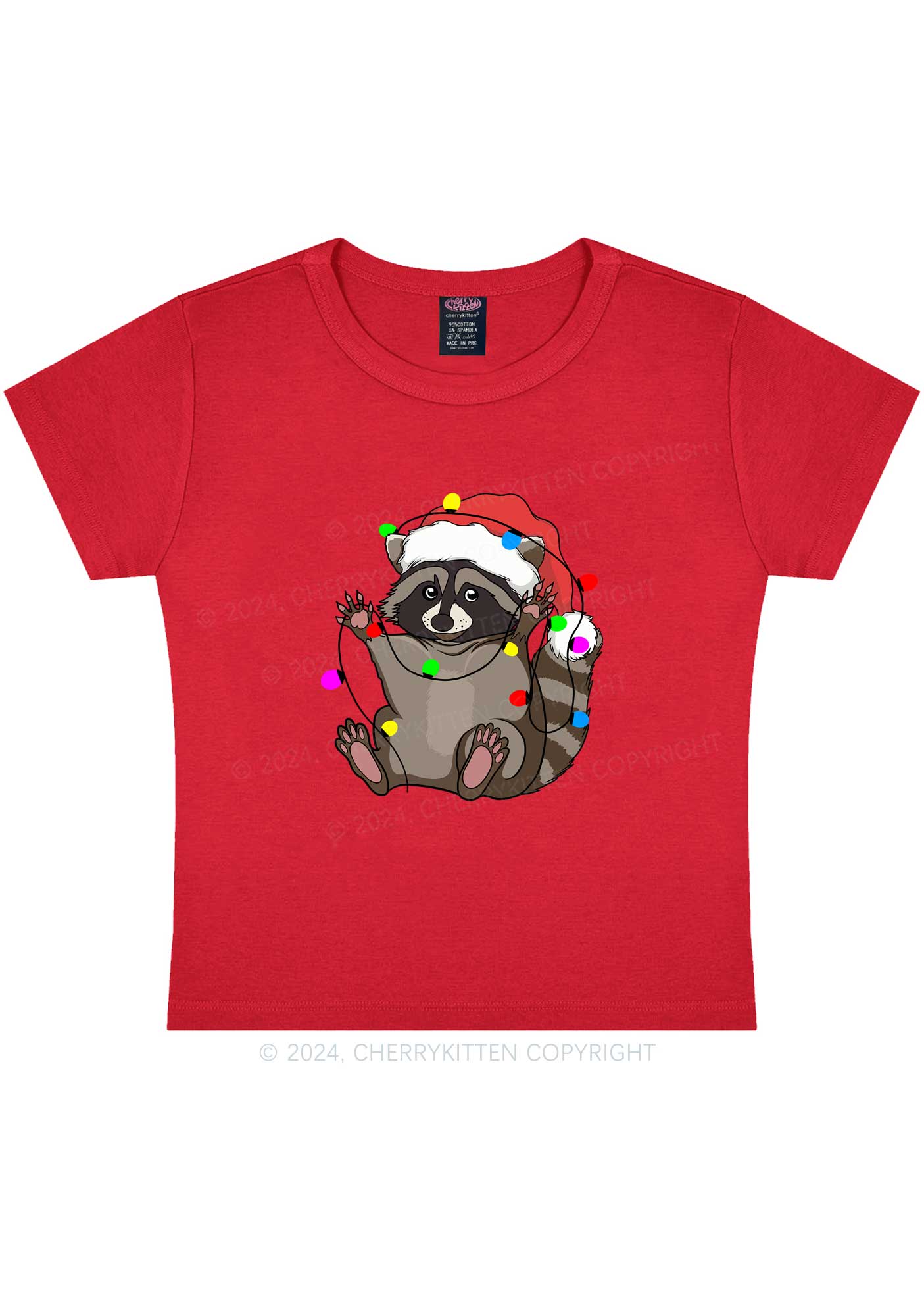 Christmas Raccoon Y2K Baby Tee Cherrykitten