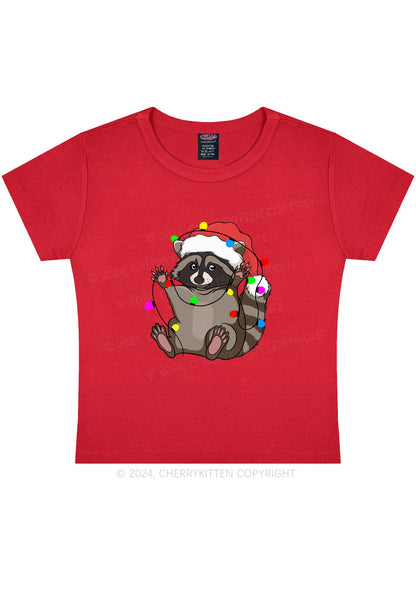 Christmas Raccoon Y2K Baby Tee Cherrykitten