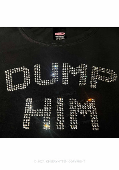 Rhinestone Dump Him Y2K Baby Tee Cherrykitten