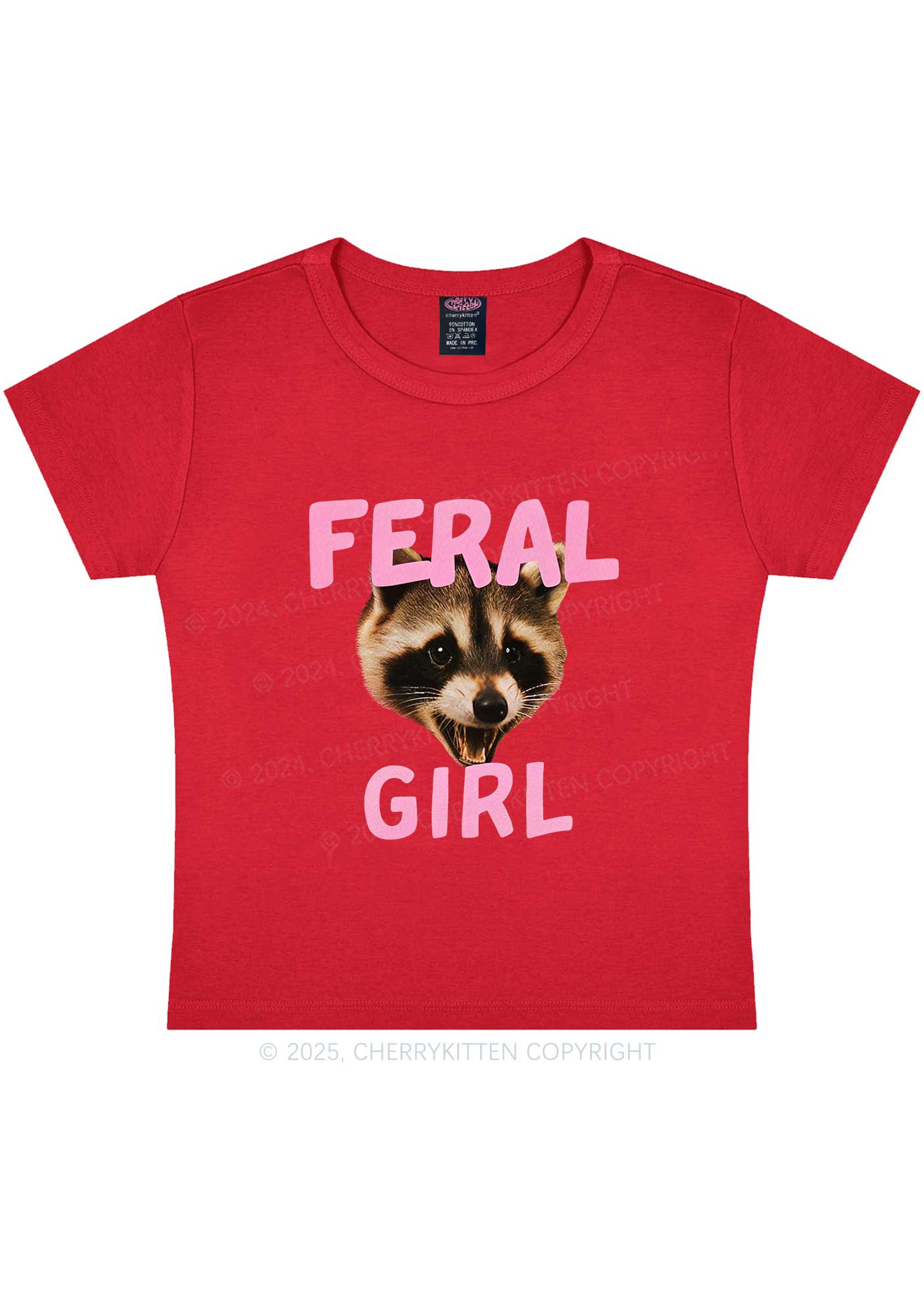 Feral Girl Raccoon Y2K Baby Tee Cherrykitten