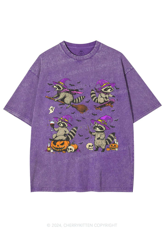 Halloween Raccoon Witch Y2K Washed Tee Cherrykitten