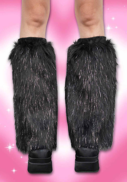 Black Silver Faux Fur Y2K Leg Warmers Cherrykitten