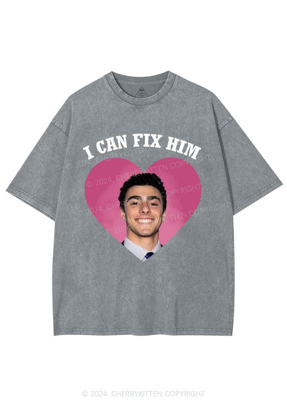 Fix Him Luigi Heart Y2K Washed Tee Cherrykitten