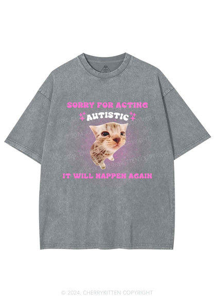 Sorry For Acting Autistic Cat Y2K Washed Tee Cherrykitten